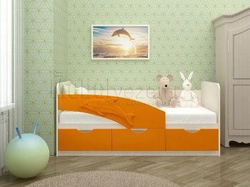 Дельфин-3 Кровать детская 3 ящика без ручек 1.6 Оранжевый глянец в Новоалтайске - novoaltajsk.mebel54.com | фото