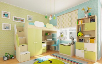 Детская комната Эппл (Зеленый/Белый/корпус Клен) в Новоалтайске - novoaltajsk.mebel54.com | фото