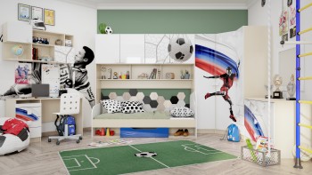 Детская комната Футбол ЧМ (Белый/Синий/корпус Клен) в Новоалтайске - novoaltajsk.mebel54.com | фото