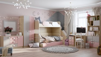 Детская комната Грэйси (Розовый/Серый/корпус Клен) в Новоалтайске - novoaltajsk.mebel54.com | фото