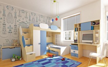 Детская комната Скай (Синий/Белый/корпус Клен) в Новоалтайске - novoaltajsk.mebel54.com | фото