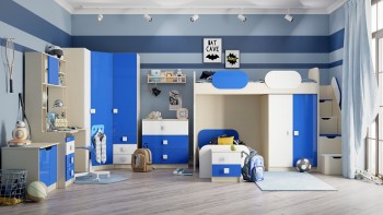 Детская комната Скай Люкс (Синий/Белый/корпус Клен) в Новоалтайске - novoaltajsk.mebel54.com | фото
