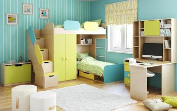 Детская комната Смайли (Желтый/Голубой/Зеленый/корпус Клен) в Новоалтайске - novoaltajsk.mebel54.com | фото