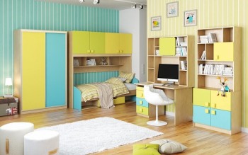 Детская комната Смайли (Желтый/Голубой/Зеленый/корпус Клен) в Новоалтайске - novoaltajsk.mebel54.com | фото