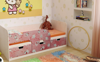 Кровать детская Минима Лего 1,86м с ящиками (дуб атланта/лиловый сад) в Новоалтайске - novoaltajsk.mebel54.com | фото