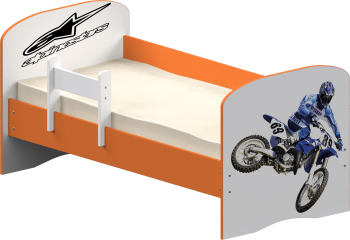 Кровать детская Мотокросс 1.9 с бортиком без ящика (ЛДСП цветной, кромка Оранжевый) Белый/Оранжевый в Новоалтайске - novoaltajsk.mebel54.com | фото