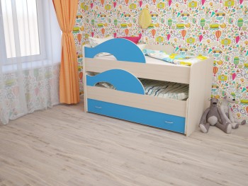Кровать детская Радуга 1600 Млечный дуб/Голубой в Новоалтайске - novoaltajsk.mebel54.com | фото