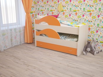 Кровать детская Радуга 1600 Млечный дуб/Оранжевый в Новоалтайске - novoaltajsk.mebel54.com | фото