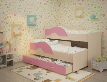 Кровать детская Радуга 1600 Млечный дуб/Розовый в Новоалтайске - novoaltajsk.mebel54.com | фото