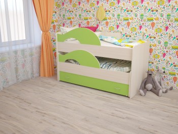 Кровать детская Радуга 1600 Млечный дуб/Салатовый в Новоалтайске - novoaltajsk.mebel54.com | фото