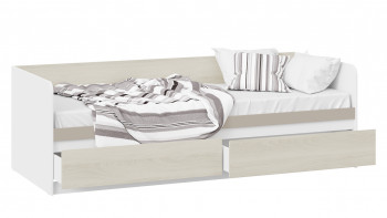 Кровать «Сканди» с 2 ящиками Дуб Гарден/Белый/Глиняный серый в Новоалтайске - novoaltajsk.mebel54.com | фото