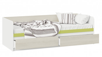 Кровать «Сканди» с 2 ящиками Дуб Гарден/Белый/Зеленый в Новоалтайске - novoaltajsk.mebel54.com | фото