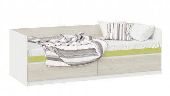 Кровать «Сканди» с 2 ящиками Дуб Гарден/Белый/Зеленый в Новоалтайске - novoaltajsk.mebel54.com | фото