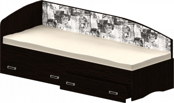 Кровать Софа-9 с мягкой спинкой с рисунком Милана (900х2000) Венге в Новоалтайске - novoaltajsk.mebel54.com | фото