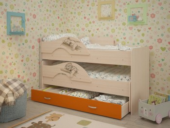 Кровать выкатная Радуга-Сафари детская 1600 Млечный дуб/Оранжевый в Новоалтайске - novoaltajsk.mebel54.com | фото