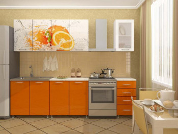 Кухонный гарнитур 1,6м Апельсин (Белый/Оранжевый металлик/Фотопечать апельсин) в Новоалтайске - novoaltajsk.mebel54.com | фото