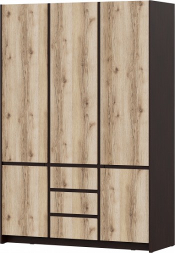 Модульная система "Прага" Шкаф для одежды трехстворчатый Дуб Венге/Дуб Делано в Новоалтайске - novoaltajsk.mebel54.com | фото