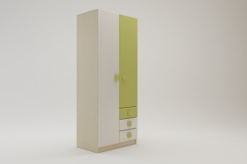 Шкаф 2-х створчатый с ящиками Эппл (Зеленый/Белый/корпус Клен) в Новоалтайске - novoaltajsk.mebel54.com | фото