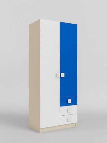 Шкаф 2-х створчатый с ящиками Скай люкс (Синий/Белый/корпус Клен) в Новоалтайске - novoaltajsk.mebel54.com | фото