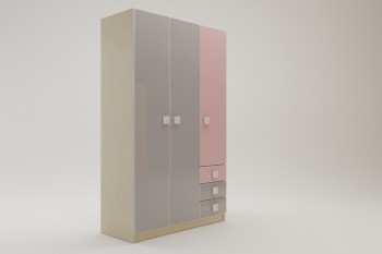 Шкаф 3-х створчатый с ящиками Грэйси (Розовый/Серый/корпус Клен) в Новоалтайске - novoaltajsk.mebel54.com | фото