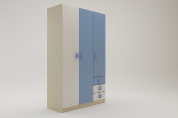 Шкаф 3-х створчатый с ящиками Скай (Синий/Белый/корпус Клен) в Новоалтайске - novoaltajsk.mebel54.com | фото
