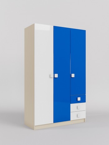 Шкаф 3-х створчатый с ящиками Скай люкс (Синий/Белый/корпус Клен) в Новоалтайске - novoaltajsk.mebel54.com | фото
