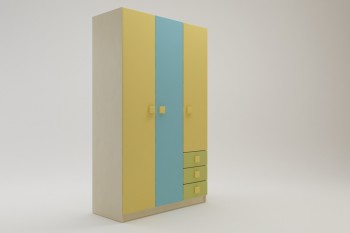Шкаф 3-х створчатый с ящиками Смайли (Желтый/Голубой/Зеленый/корпус Клен) в Новоалтайске - novoaltajsk.mebel54.com | фото