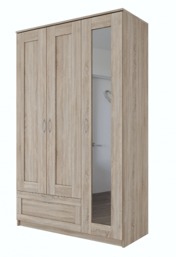 Шкаф трехдверный Сириус с зеркалом и 1 ящиком дуб сонома в Новоалтайске - novoaltajsk.mebel54.com | фото