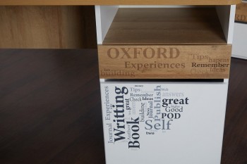 Стол с ящиками «Оксфорд» (Ривьера/Белый с рисунком) в Новоалтайске - novoaltajsk.mebel54.com | фото
